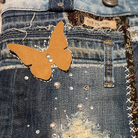 Denim patchwork shoulder bag upcycled jeans boho bag - Picture 9 of 15